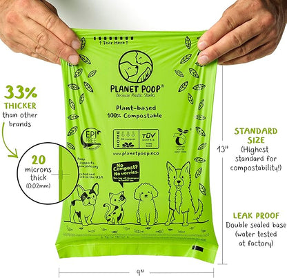 PLANET POOP Home Compostable Dog Poop Bags on Refill Rolls, 60 Un-Scented Pet Waste Bags, Thick Leakproof Plant-Based Doggy Bag, Cat &amp; Dogs Supplies