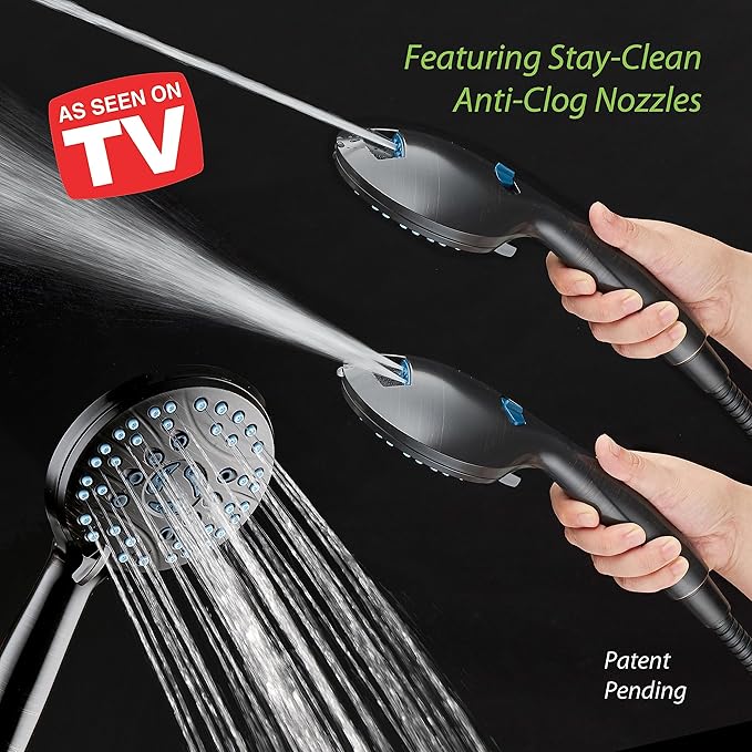Hotel Spa AquaCare As-Seen-On-TV High Pressure Handheld/Rain 50-mode 3-way Shower Head Combo with Adjustable Arm - Anti-clog Nozzles, Tub &amp; Pet Power Wash, 6 ft. Hose, Rubbed Bronze Finish