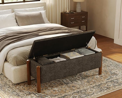 Storage Ottoman Bench, End of Bed Bench for Bedroom, 47" Boucle Upholstered Entryway Shoe Seat Benchs, Holds up to 660 lb Storage Ottoman, Padded Blanket Chest Stool Foot Rest for Living Room Grey