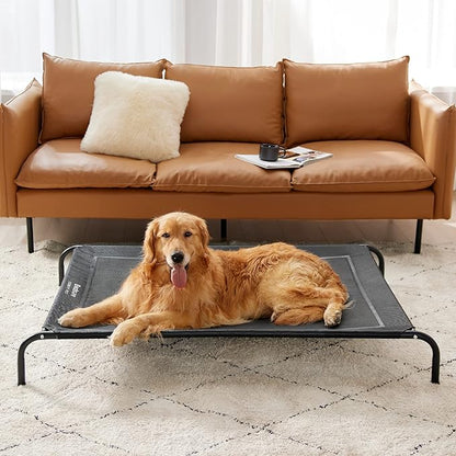 Bedsure Outdoor Elevated XL Dog Bed, Portable Indoor &amp; Outdoor Cooling Raised Cot Pet Hammock Bed with Skid-Resistant Feet, Frame with Breathable Mesh, Black, 54 inches