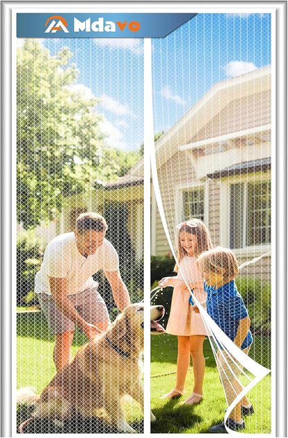 Magnetic Screen Door, Heavy Duty Door Screen Magnetic Closure Keep Bugs Out,Pet &amp; Kid Friendly，Hands Free Door Screen Fit Door Size 32 x 80 Inches White