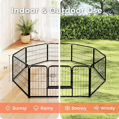 24 Inch 8 Panels Dog Playpen - Metal Pet Exercise Pen for Puppy, Indoor/Outdoor Dog Fence for Yard, Garden, Camping &amp; RV Travel