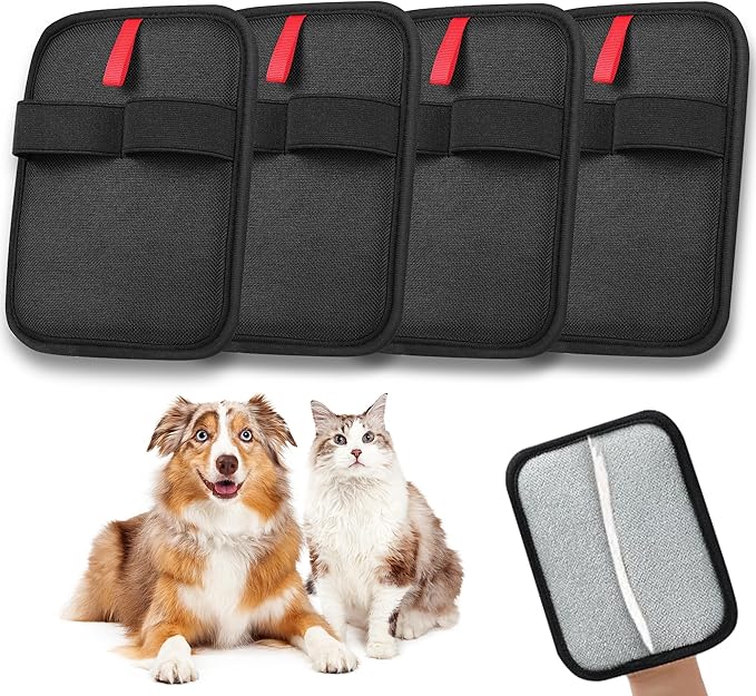 4 Pack Electrostatic Pet Hair Removal Gloves, Reusable Washable Dog &amp; Cat Hair Remover Gloves for Furniture, Carpet, Car Seats, Effortless Cleaning