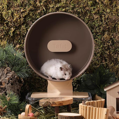 Silent Hamster Wheel 8.7 Inch Dual-Bearings Small Animals Quiet Running Exercise Wheels, Height Adjustable for Dwarf Hamsters, Gerbils, Mice, Hedgehog, Lemmings, or Other Small Pets,Nut Brown