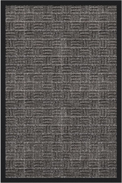 Indoor/Outdoor Hose-Wash Embossed Design Non-Slip Rubber 2x3 Modern Entryway Mat for Entryway, Patio, Backyard, Garage, 24" x 36", Black