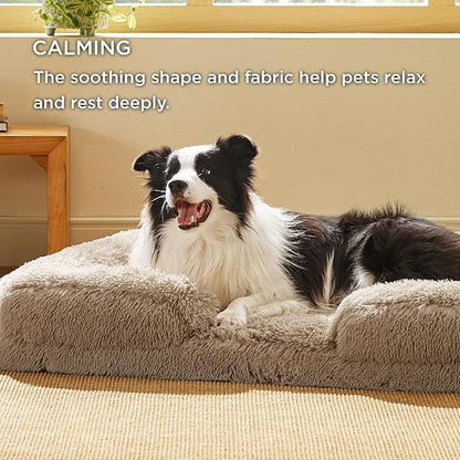 Bedsure Orthopedic Dog Beds Large Sized Dog - Washable Large Dog Cat Bed Waterproof, Comfort Dogs Couch Sofa with Washable Removable Cover, Pet Bed with Nonskid Bottom, Long Faux Fur-Taupe, 35"