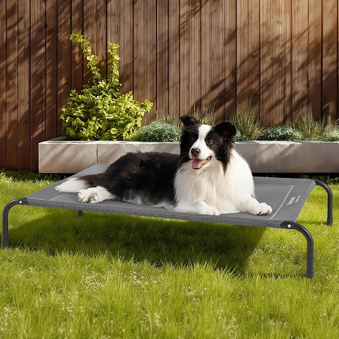 Bedsure Outdoor Elevated XL Dog Bed, Portable Indoor &amp; Outdoor Cooling Raised Cot Pet Hammock Bed with Skid-Resistant Feet, Frame with Breathable Mesh, Grey, 54 inches