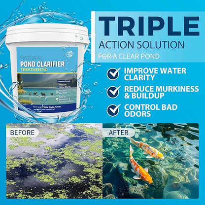 Pond Clarifier Treatment – 12 Packets Natural Pond Water Clear for Outdoor Lakes – Beneficial Enzymes to Improve Water Clarity &amp; Eliminate Odor – Treats Up to 144000 Sq Ft