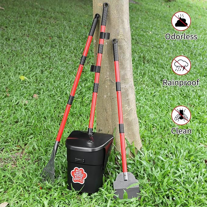 Pooper Scooper Swivel Bin &amp; Rake &amp; Spade with 60 Waste Bags, Heavy Duty Dog Poop Scooper for Large Medium Small Dogs, Long Stainless Steel Handle Use on Yard, Grass, Dirt or Gravel