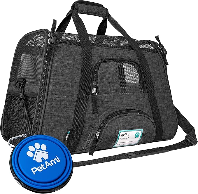 PetAmi Airline Approved Soft Sided Dog &amp; Cat Carrier, Ventilated Pet Carrying Bag - Medium/Large, Heather Dark Gray