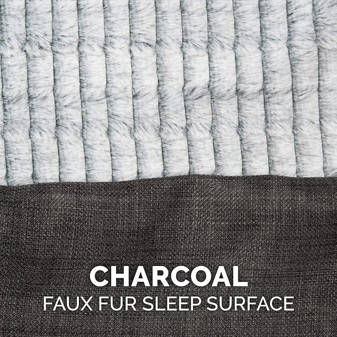 Furhaven Orthopedic Dog Bed for Medium/Small Dogs w/ Removable Bolsters &amp; Washable Cover, For Dogs Up to 35 lbs - Luxe Faux Fur &amp; Performance Linen Sofa - Charcoal, Medium