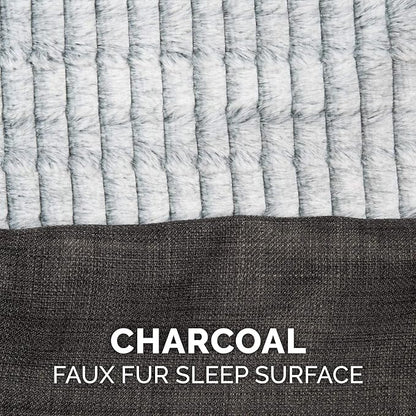 Furhaven Orthopedic Dog Bed for Large/Medium Dogs w/ Removable Bolsters &amp; Washable Cover, For Dogs Up to 55 lbs - Luxe Faux Fur &amp; Performance Linen Sofa - Charcoal, Large