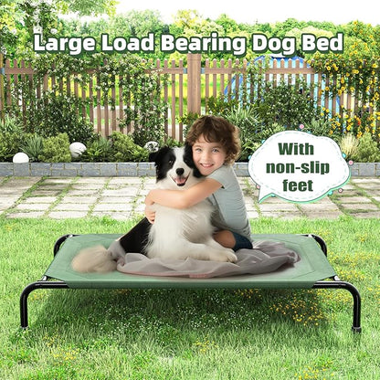 Simple Trending Raised Dog Bed for Large Dogs, Waterproof XL Dog Cot, Outdoor Cooling Elevated Pet Bed Load 200lb, 47.75" x 30.5", Green