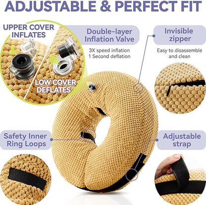 Inflatable Dog Cone Collar - Dog Neck Donut Cone Collar Alternative After Surgery - Soft Cone for Large Medium Small Dogs Cats - Alternative Recovery E Collar (Yello, XXL)
