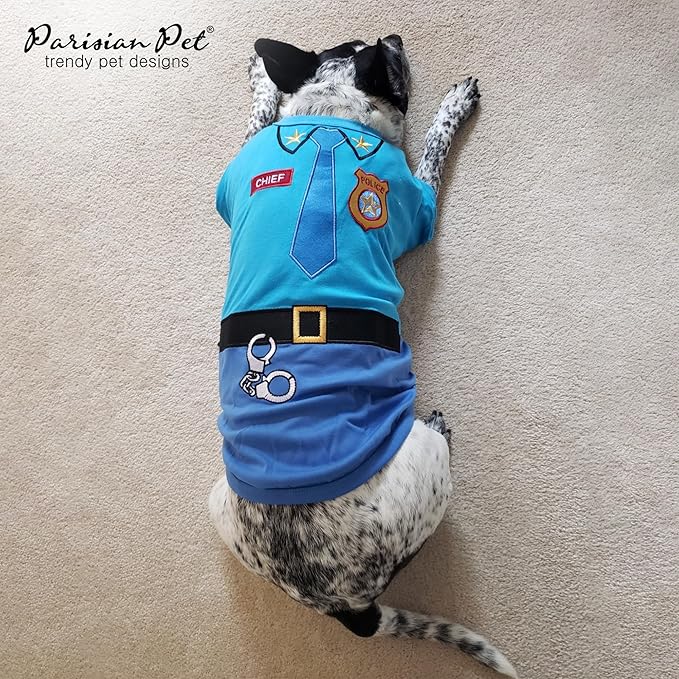 Parisian Pet Dog Shirt - Embroidered Police Costume - 100% Cotton &amp; Polyester Pet Clothes - Sleeved Cop Costume - Blue Large Dog XL