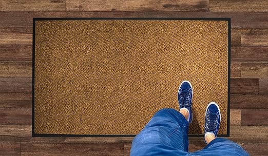WaterHog Diamond | Commercial-Grade Entrance Mat with Rubber Border – Indoor/Outdoor, Quick Drying, Stain Resistant Door Mat (Medium Brown, 6&