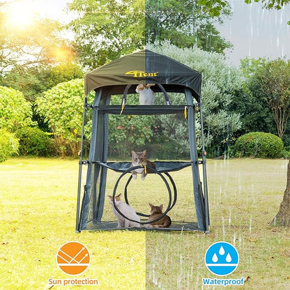 Extra Large Catio Outdoor Cat Enclosure,3 Tier Cat Tower Tent Weatherproof &amp; Sunproof with 3 Doors, Foladable and Portable for Patio, Deck,Camping, Indoor &amp; Outdoor(Patented)-Wave Shade