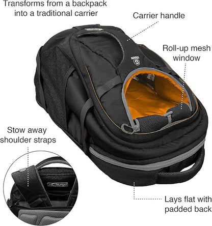 Kurgo G-Train - Dog Carrier Backpack for Small Pets - Cat &amp; Dog Backpack for Hiking, Camping or Travel - Chest Straps &amp; Hip Belt - Reflective - Two Water Bottle Sleeves - Waterproof Bottom (Black)