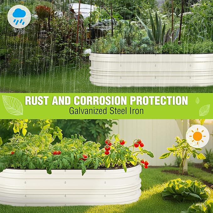 WORKPRO 4x2x1ft Galvanized Raised Garden Bed Set, Rust &amp; Corrosion Protection, Easy Assembly, Safe Edge, Ideal for Vegetables &amp; Flowers, White