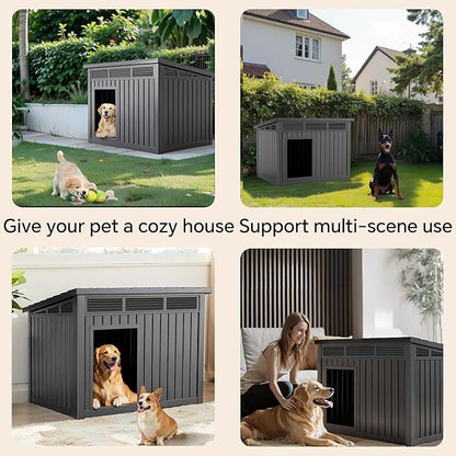 VIXZEN Dog House Indoor Outdoor,Waterproof Dog House for Small to Large Dogs,Doghouse with Air Vents and Elevated Floor,Openable at The Top,Easy to Assemble and Clean,Black,42.87"×32.95"×31.61"