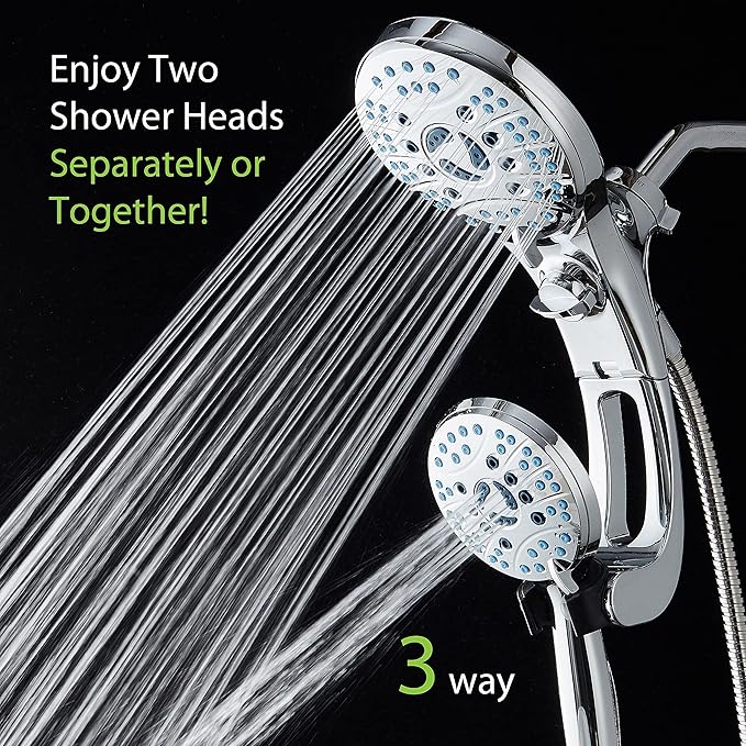 Hotel Spa AquaCare for California As-Seen-On-TV High Pressure Handheld Rain 50-mode 3-way Shower Head Combo with Adjustable Arm, Anti-clog Jets, Tub &amp; Pet Power Wash, 6 ft. Stainless Steel Hose