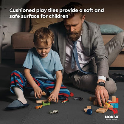 Norsk Multi-Purpose Reversible Floor Mats - EVA Interlocking Foam Tiles (Gray/Black 20 Tiles - 80 sq. Ft. 1/2" Thick)