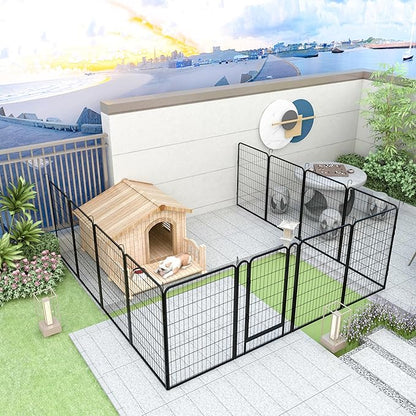 Dog Playpen, Outdoor Dog Fence, 8 Panels, 40" H Dog Pen for Large/Medium/Small Dogs, Heavy Duty Metal Pet Fence with Gate, Portable Dog Fence for RV Camping and Yard (Black)