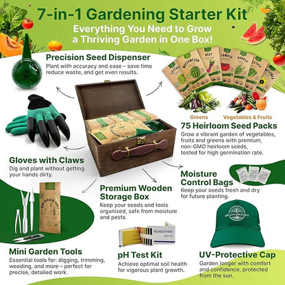 75 Vegetable &amp; Greens Seeds Variety Pack, Garden Seed Starter Kit - Over 44,700 Non-GMO Heirloom Seeds for Planting Vegetables and Greens, Gift Seed Box with Gardening Supplies, Survival Kit
