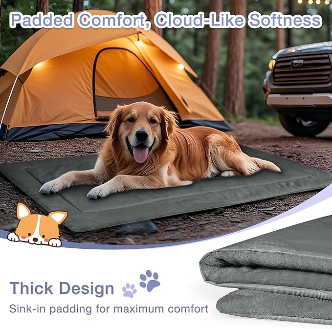 Kritter Planet Waterproof Foldable Dog Bed Pad for Camping &amp; Travel, Portable Roll-Up Dog Bed Car Seat Pet Cushion Mat with Handles for Small &amp; Medium Dogs, Indoor &amp; Outdoor Use