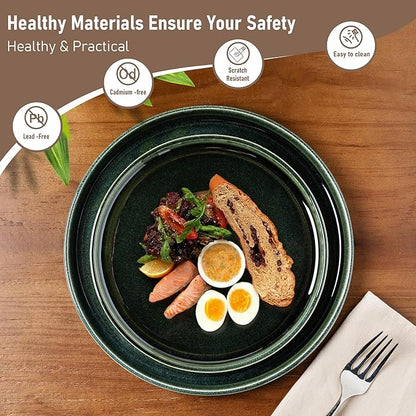 GBHOME Ceramic Dinnerware Sets for 6, 18 Pieces Stoneware Plates and Bowls Sets, Reactive Glaze Dishes -Scratch Resistant, Dishwasher&amp;Microwave Safe, Earth Green