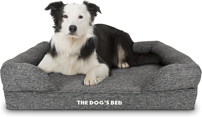 The Dog’s Bed, Large Grey Linen 36x27, Memory Foam, Pain Relief: Arthritis, Hip &amp; Elbow Dysplasia, Post Surgery, Lameness, Supportive, Calming, Waterproof Washable Cover, Veterinary Approved
