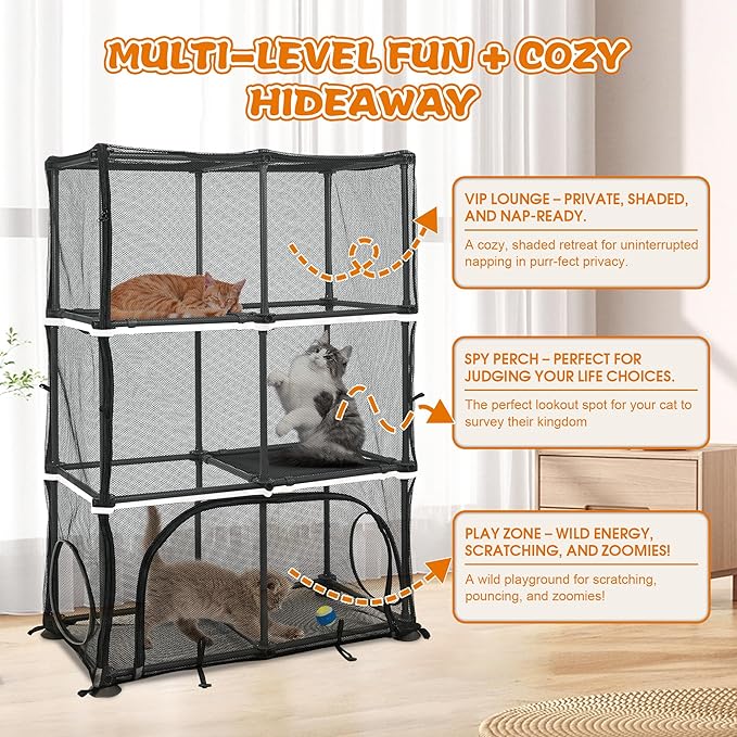 Catio Outdoor Cat Enclosure for Cats &amp; Small Animals, Pet Playpen Cat Climber with Removable Pet Tunnel for Indoor/Outdoor Use