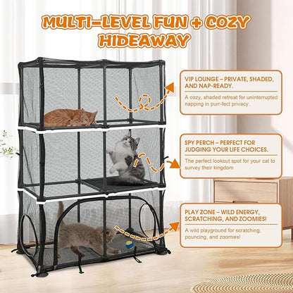 Catio Outdoor Cat Enclosure for Cats &amp; Small Animals, Pet Playpen Cat Climber with Removable Pet Tunnel for Indoor/Outdoor Use