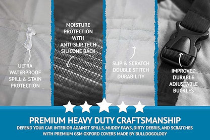 Bulldogology Dog Car Seat Cover Waterproof Heavy Duty Bench Dog Hammock Backseat Protector from Hair, Muddy Paws, Scratches - Pet Car Seat Cover for Cars Trucks SUVs (X-Large, Grey)