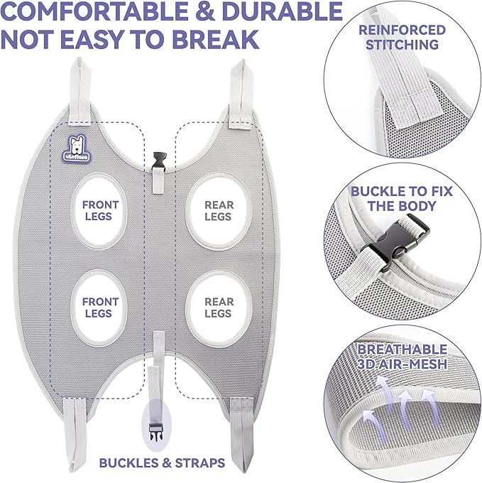 Dog Grooming Hammock Harness for Dogs &amp; Cats with Pet Nail Clipper Trimmer - Cat Hanger Sling for Trimming Clipping Nails- Dog Hammock Restraint Bag for Small Medium Large pet （ Purple S）