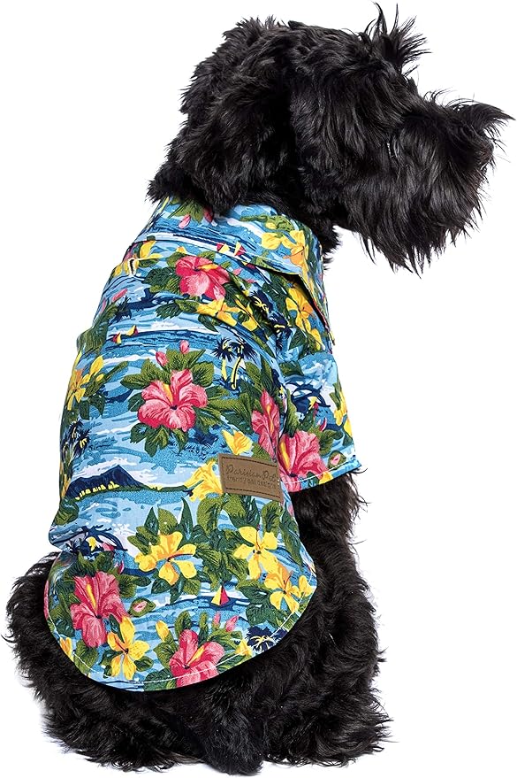 Parisian Pet Stylish Dog Hawaiian Shirt - Cotton Summer Beach Outfit - Hook &amp; Loop Closure - Machine Washable - XS