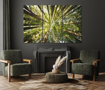 Nature Wall Art Prints - Ocean Forest Mountain Lake Canvas Landscapes - Small to Extra Large Living Room Bedroom Kitchen Bathroom Décor (Serenity in the Forest, 35L" x 53W" - 3 Panels)