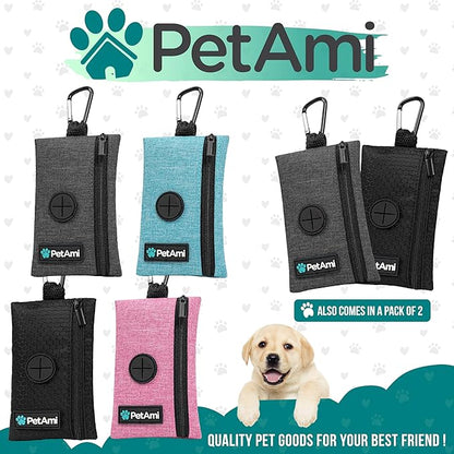 PetAmi Dog Poop Bag Holder for Leash, Dog Waste Bag Dispenser with Clip, Treat Pouch, Walking &amp; Camping Accessory with Trash Bag Roll, Gray 1 Pack