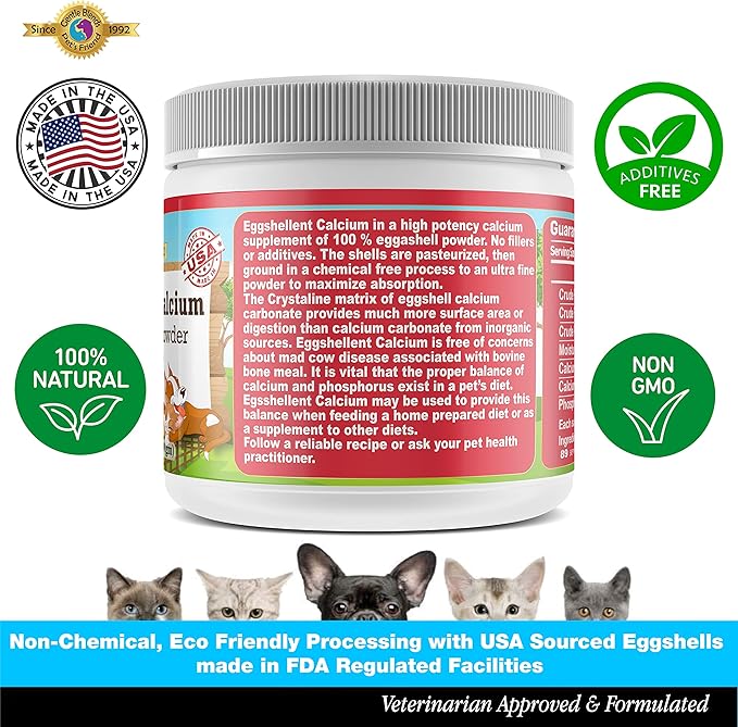 Calcium for Dogs and Cats - Fine Eggshell Powder - Strong Hip &amp; Joint Supplement for Dogs and Cats- Dietary Supplement - No Additives - Pet&