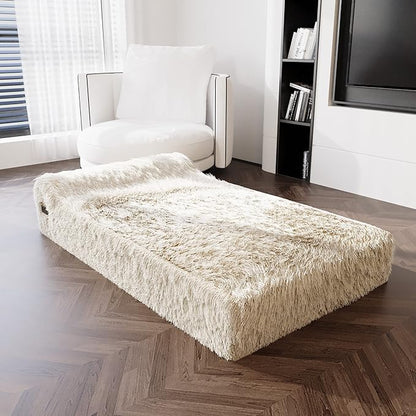 KOPEKS Orthopedic Memory Foam Dog Bed 7" Inch Thick Extra Large Dog Bed with Pillow Fluffy Brown 50"x34"x10" Includes Waterproof Liner &amp; Durable Removable Cover with Smart Design