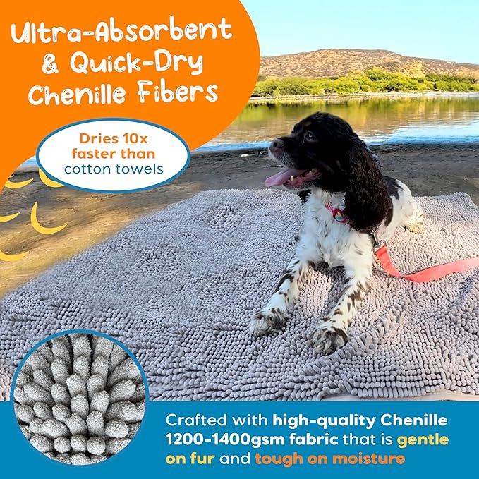 Pet 2-in-1 Dog Towel &amp; Mat – Transforms from Drying to Bath Mat, Ultra Soft, Absorbent &amp; Quick-Drying, Machine Washable Dog Towels with Detachable Non-Slip Mat and Hand Pockets (Large)