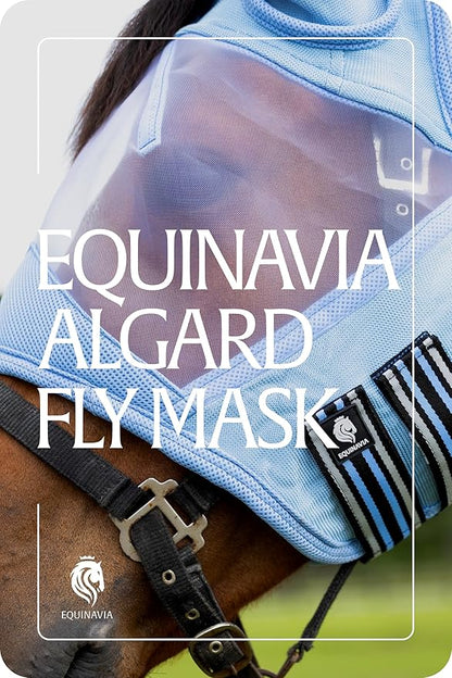 Equinavia Algard Soft Mesh Horse Fly Mask with Ear Protection and 45 UPF Rating | No Eye Irritation &amp; UV Protection - Light Blue - Warmblood