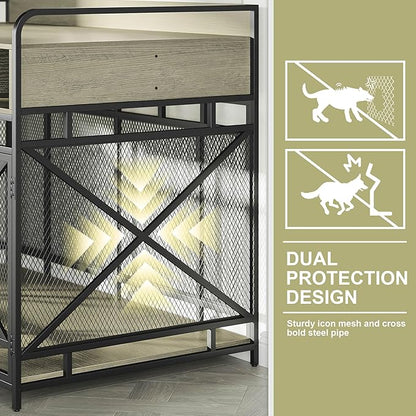 Dog Crate Furniture, 48" Heavy Duty Wooden Dog Crate End Table, XL Dog Kennel Furniture Large Breed, Decorative Dog Kennel Indoor with 3 Drawers &amp; Steel Tubes 48" L x28 W x38 H (Grey)