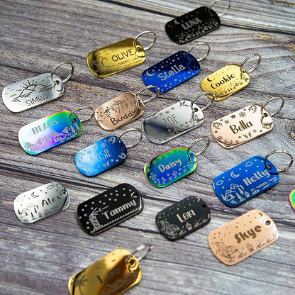 Personalized Dog Tag with 5 Lines of Custom Deep Engraved Durable Stainless Steel Pet ID Name Tag Designer Small Size Rectangle