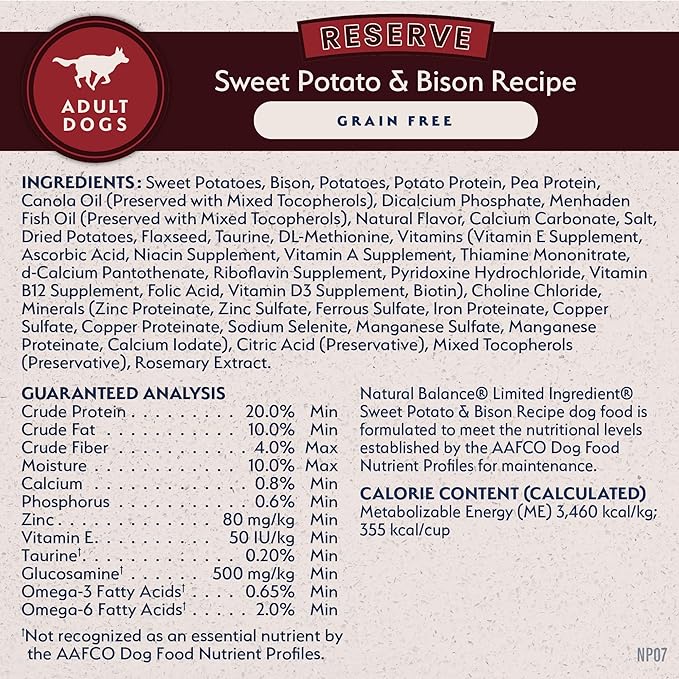 Natural Balance Limited Ingredient Adult Grain-Free Dry Dog Food, Reserve Sweet Potato &amp; Bison Recipe, 22 Pound (Pack of 1)