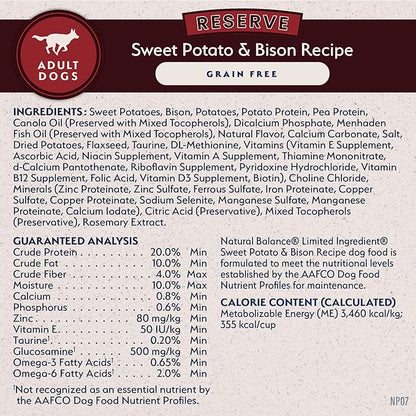 Natural Balance Limited Ingredient Adult Grain-Free Dry Dog Food, Reserve Sweet Potato &amp; Bison Recipe, 22 Pound (Pack of 1)