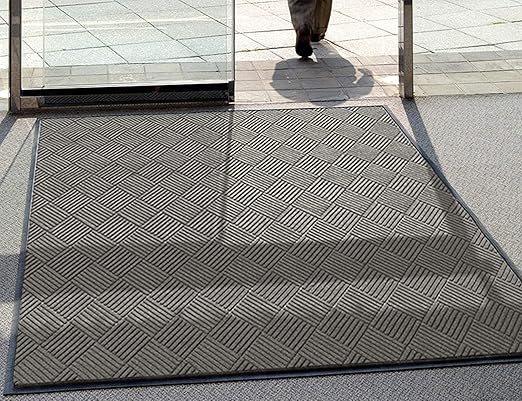 WaterHog Diamond | Commercial-Grade Entrance Mat with Rubber Border – Indoor/Outdoor, Quick Drying, Stain Resistant Door Mat (Medium Grey, 4&