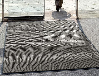 M+A Matting WaterHog Diamond | Commercial-Grade Entrance Mat with Rubber Border – Indoor/Outdoor, Quick Drying, Stain Resistant Door Mat (Grey, 4&