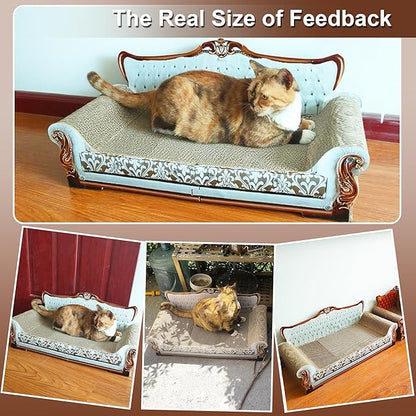 Scratching Sofa, Couch Shaped Thick Scratching Cardboard, Lounge Bed for Indoor Rest&amp;Play, Sofa Scratcher Pad (Silver, 27.6" L X 12.4" W X 11.8" H)
