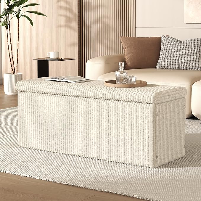 SUN TIME 42" Foldable Velvet Ottoman Bench with Storage，Large Capacity End of Bed Chest, Soft Cushion Seat, Toy &amp; Blanket Organizer, Footrest for Bedroom, Living Room, Entryway, Apartment